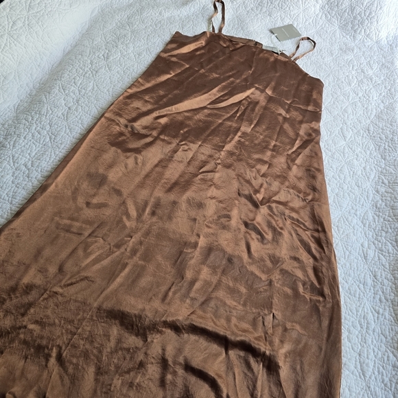 Everlane Satin Square Neck Midi Maxi Slip Dress Carob Brown Size 10 - Picture 2 of 16